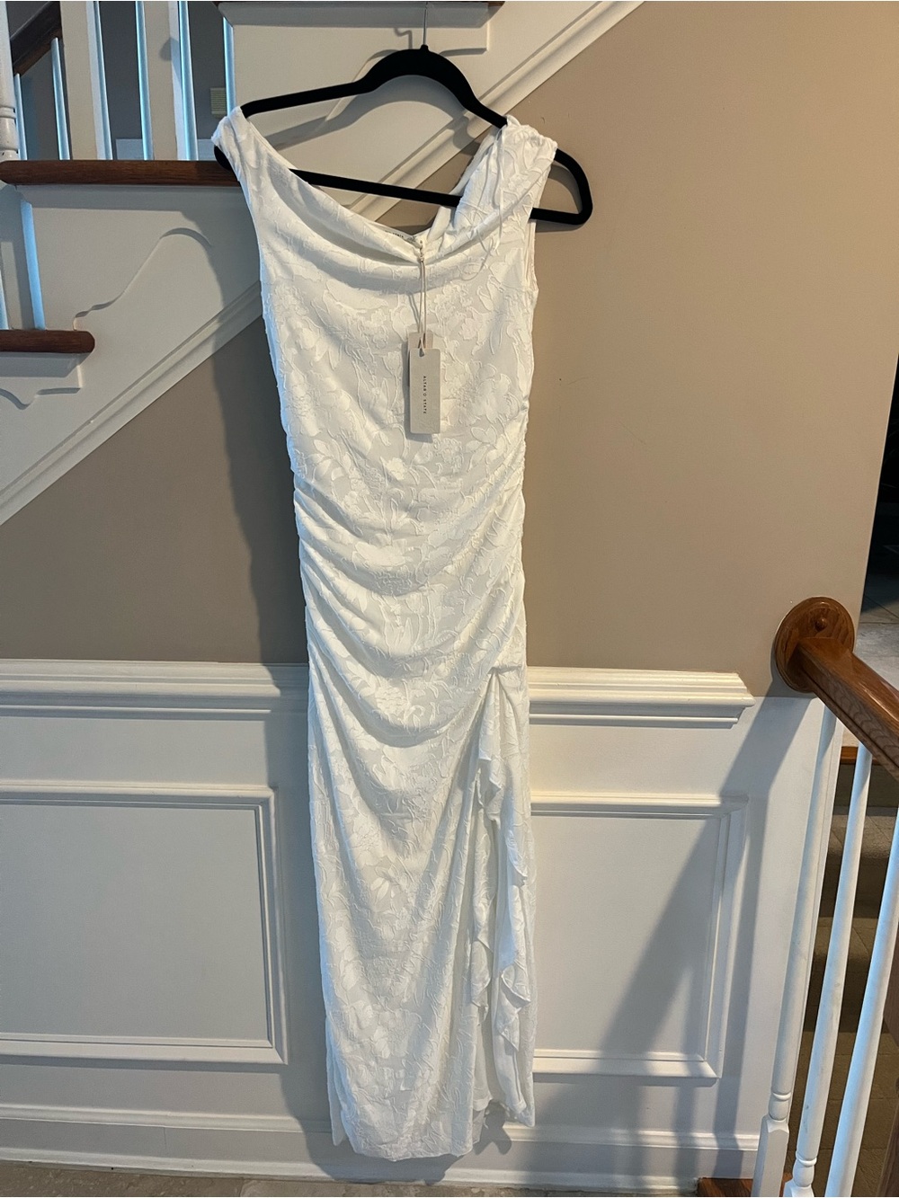 Altar'd State White Ruched One-Shoulder Maxi Dress
